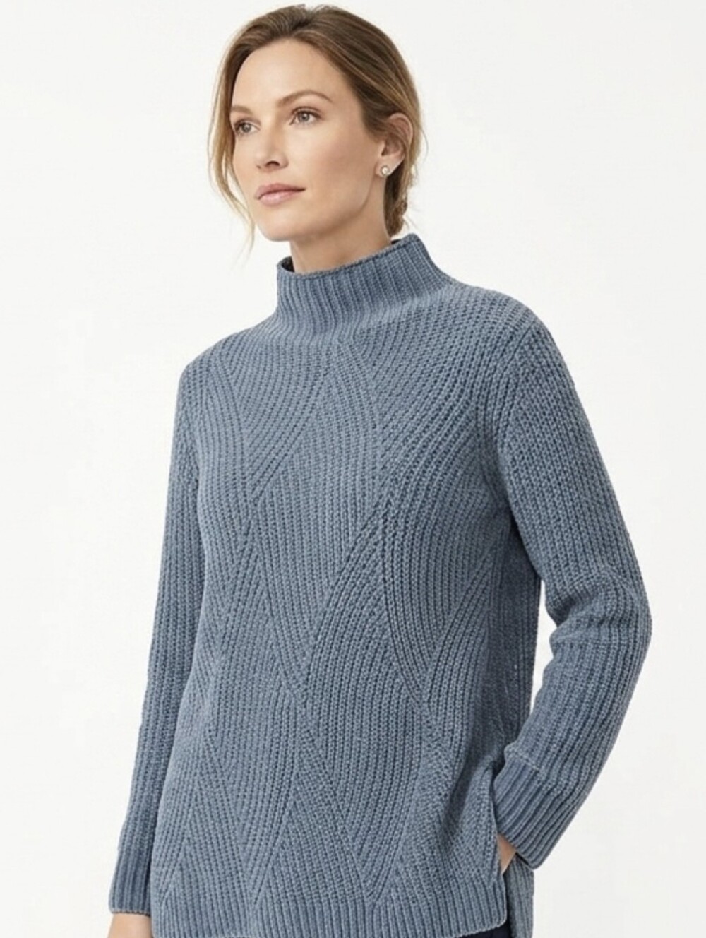 J. Jill Luxe Chenille Mock Neck Pullover Sweater  Dusty Slate  Blue Large
